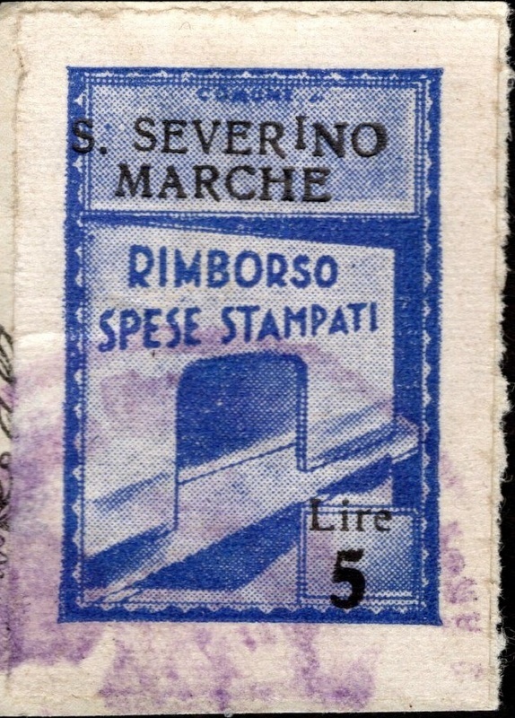 Marca da Bollo del Comune di SAN SEVERINO MARCHE su Carta Bianca di dimensioni 19,5 x 28,5 mm