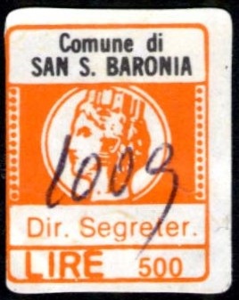 Marca da Bollo del Comune di SAN SOSSIO BARONIA su Carta Bianca di dimensioni 16 x 20 mm