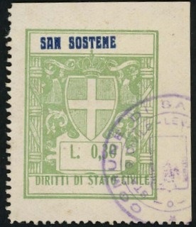 Marca da Bollo del Comune di SAN SOSTENE su Carta Bianca di dimensioni 27 X 36 mm