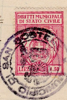 Marca da Bollo del Comune di SAN SOSTENE su Carta Bianca di dimensioni 27 X 36 mm