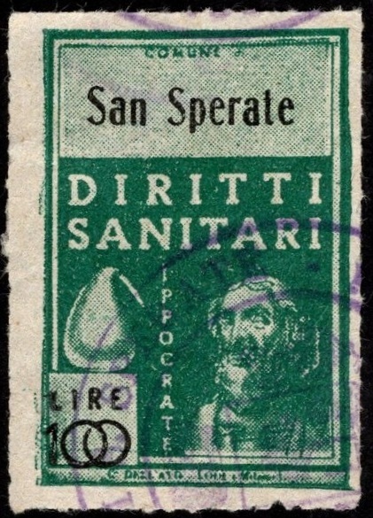 Marca da Bollo del Comune di SAN SPERATE su Carta Bianca di dimensioni 22,5 X 33 mm