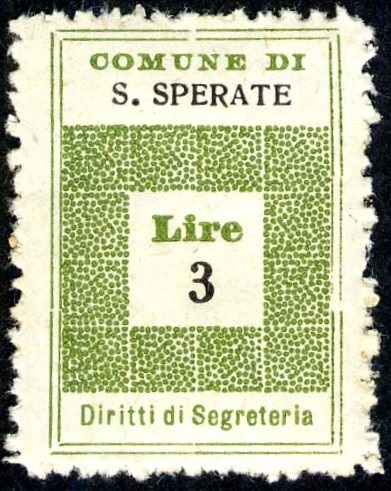 Marca da Bollo del Comune di SAN SPERATE su Carta Bianca di dimensioni 19,5 x 28,5 mm