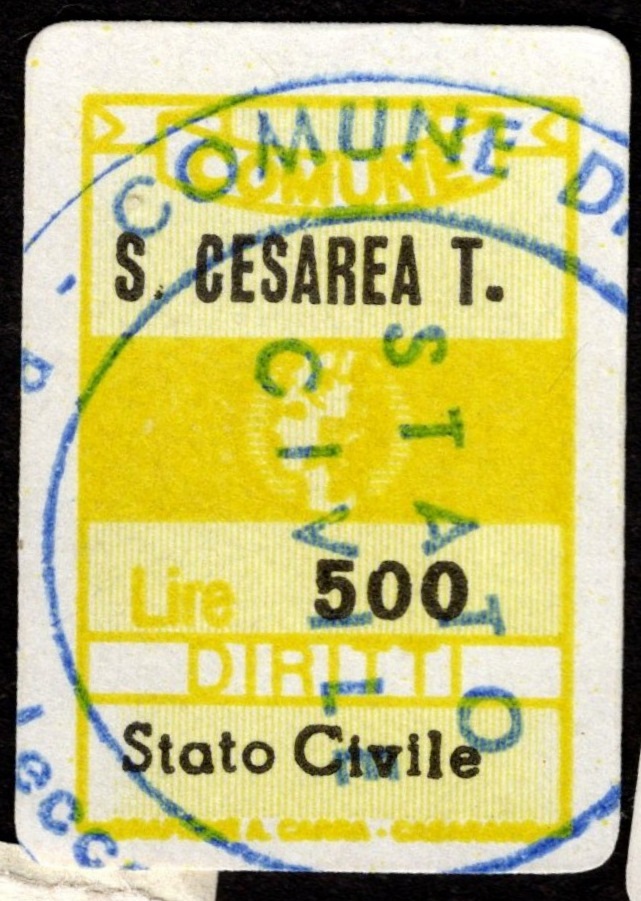 Marca da Bollo del Comune di SANTA CESAREA TERME su Carta Bianca di dimensioni 16 x 22 mm