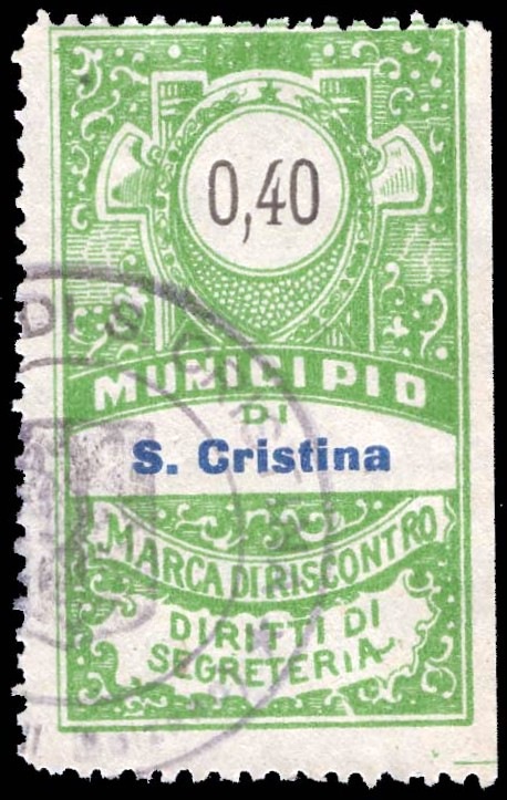 Marca da Bollo del Comune di SANTA CRISTINA E BISSONE su Carta Bianca di dimensioni 22,5 x 43 mm