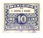 Marca da Bollo del Comune di SANTA CRISTINA E BISSONE su Carta Bianca di dimensioni 34 x 26,5 mm