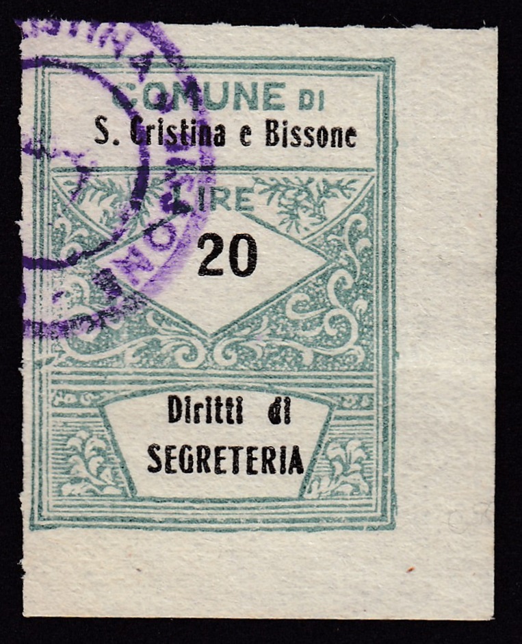 Marca da Bollo del Comune di SANTA CRISTINA E BISSONE su Carta Bianca di dimensioni 21 x 28 mm