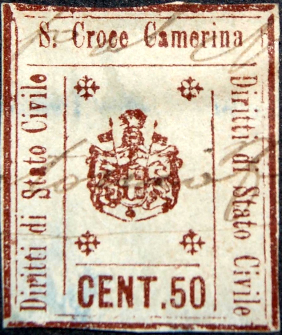 Marca da Bollo del Comune di SANTA CROCE CAMERINA su Carta Bianca di dimensioni 23 x 29 mm