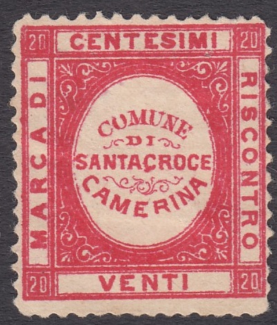 Marca da Bollo del Comune di SANTA CROCE CAMERINA su Carta Bianca di dimensioni 22 x 25 mm