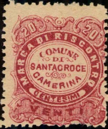 Marca da Bollo del Comune di SANTA CROCE CAMERINA su Carta Bianca di dimensioni 22 x 25,5 mm