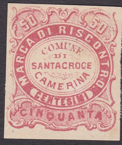 Marca da Bollo del Comune di SANTA CROCE CAMERINA su Carta Bianca di dimensioni 22 x 25,5 mm