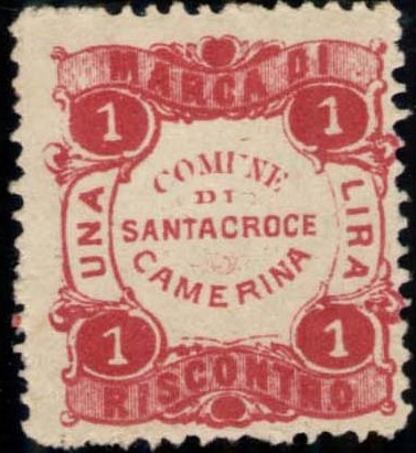 Marca da Bollo del Comune di SANTA CROCE CAMERINA su Carta Bianca di dimensioni 22,5 x 25 mm