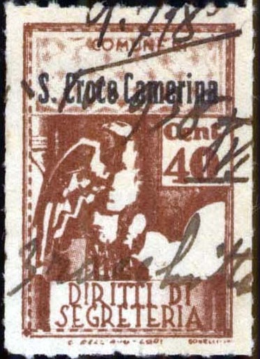 Marca da Bollo del Comune di SANTA CROCE CAMERINA su Carta Bianca Sottile di dimensioni 21 x 33 mm