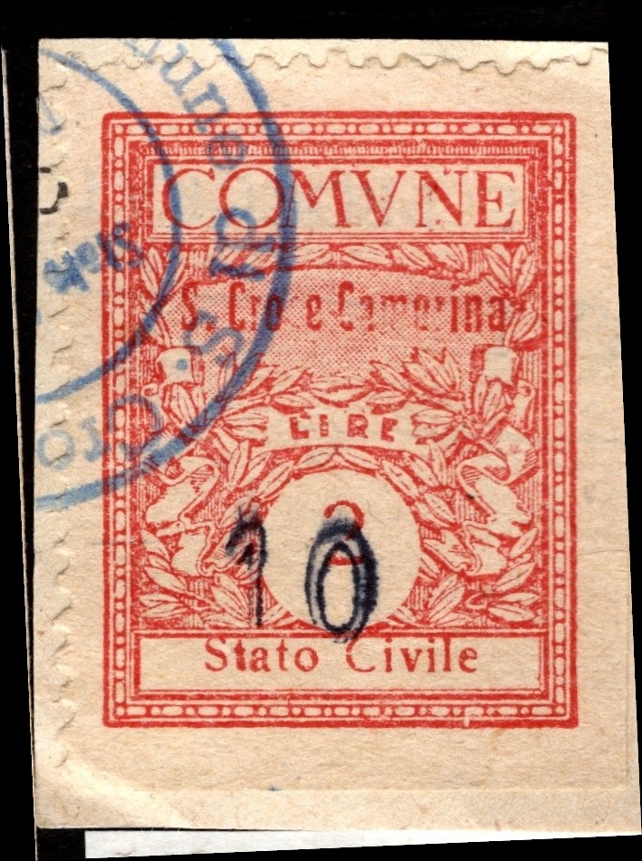 Marca da Bollo del Comune di SANTA CROCE CAMERINA su Carta Bianca Sottile di dimensioni 22 x 28,5 mm