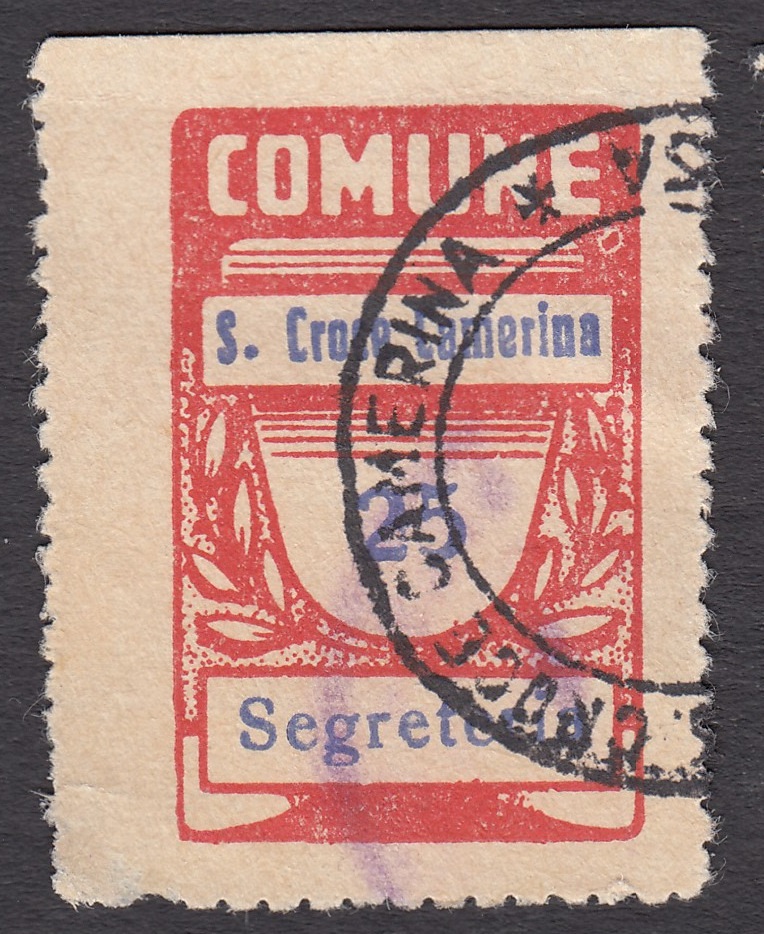 Marca da Bollo del Comune di SANTA CROCE CAMERINA su Carta Bianca Sottile di dimensioni 19,5 x 31 mm