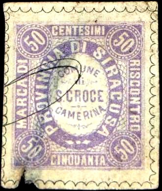 Marca da Bollo del Comune di SANTA CROCE CAMERINA su Carta Bianca di dimensioni 22 x 25 mm