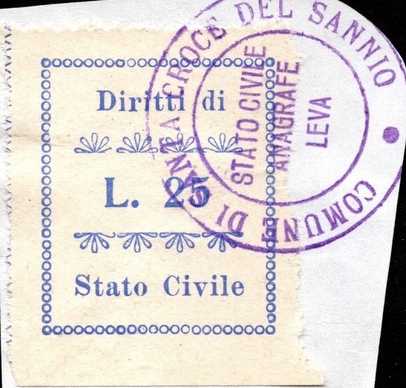 Marca da Bollo del Comune di SANTA CROCE DEL SANNIO su Carta Bianca di dimensioni 24 x 29 mm