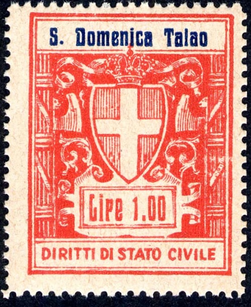 Marca da Bollo del Comune di SANTA DOMENICA TALAO su Carta Bianca di dimensioni 27,5 x 35,5 mm