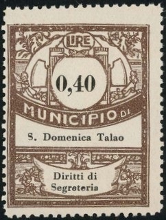 Marca da Bollo del Comune di SANTA DOMENICA TALAO su Carta Bianca di dimensioni 21,5 x 28 mm