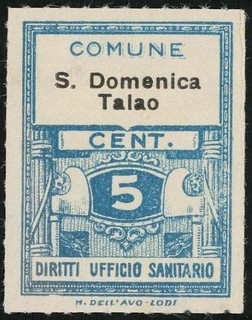 Marca da Bollo del Comune di SANTA DOMENICA TALAO su Carta Bianca di dimensioni 22,5 x 29,5 mm