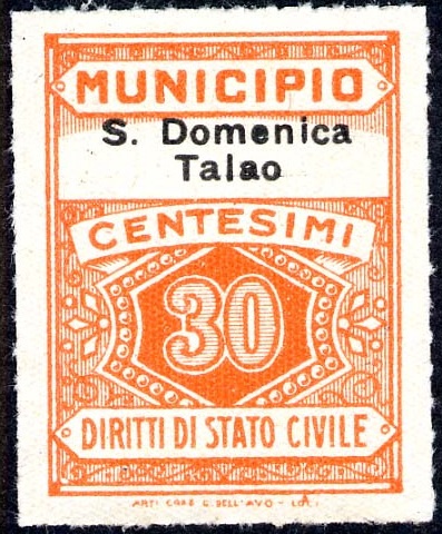 Marca da Bollo del Comune di SANTA DOMENICA TALAO su Carta Bianca di dimensioni 22,5 x 29 mm