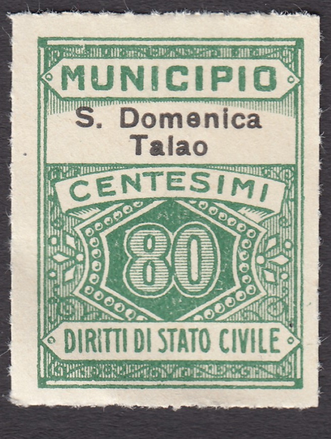 Marca da Bollo del Comune di SANTA DOMENICA TALAO su Carta Bianca di dimensioni 22,5 x 29 mm