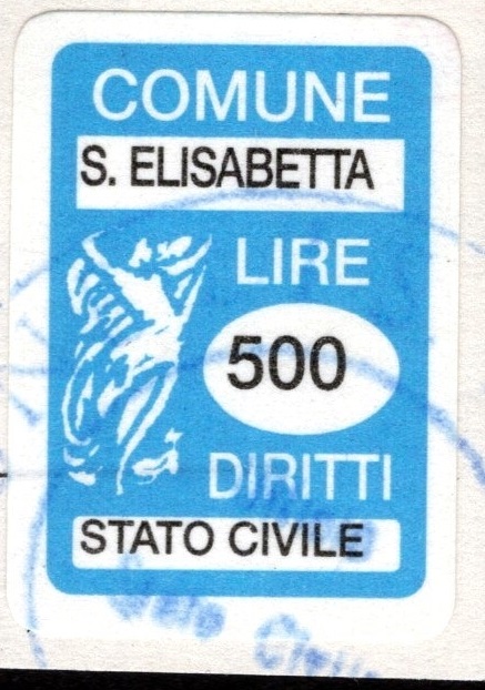 Marca da Bollo del Comune di SANTA ELISABETTA su Carta Bianca di dimensioni 14 x 22 mm