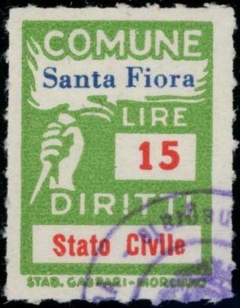 Marca da Bollo del Comune di SANTA FIORA su Carta Bianca di dimensioni 16,5 x 26 mm
