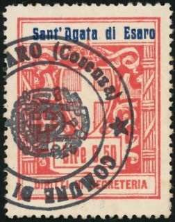 Marca da Bollo del Comune di SANT´AGATA DI ESARO su Carta Bianca di dimensioni 27 x 26 mm