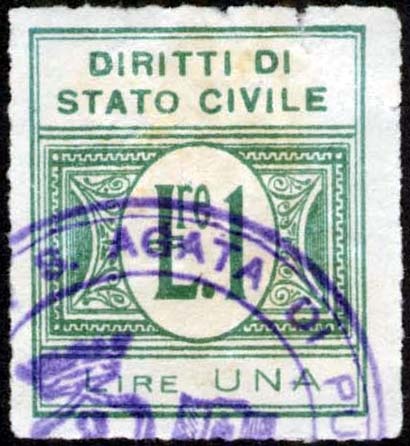 Marca da Bollo del Comune di SANT´AGATA DI PUGLIA su Carta Bianca di dimensioni mm