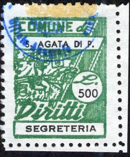 Marca da Bollo del Comune di SANT´AGATA DI PUGLIA su Carta Bianca di dimensioni 21 x 28 mm