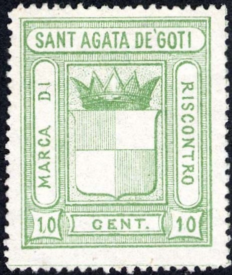 Marca da Bollo del Comune di SANT´AGATA DE GOTI su Carta Bianca di dimensioni 26,5 x 32,5 mm