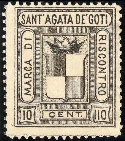 Marca da Bollo del Comune di SANT´AGATA DE GOTI su Carta Bianca di dimensioni 23,5 x 28 mm