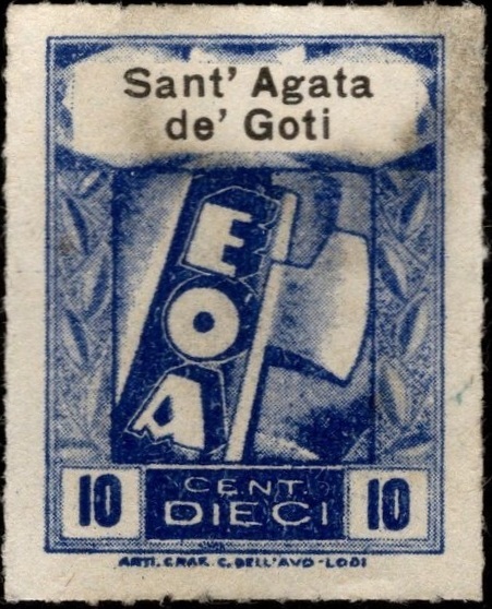 Marca da Bollo del Comune di SANT´AGATA DE GOTI su Carta Bianca di dimensioni 23,5 x 28 mm