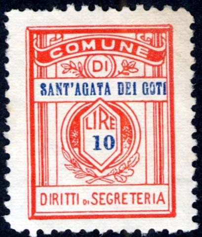 Marca da Bollo del Comune di SANT´AGATA DE GOTI su Carta Bianca Sottile di dimensioni 21 x 27,5 mm