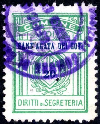Marca da Bollo del Comune di SANT´AGATA DE GOTI su Carta Bianca di dimensioni 20,5 x 28 mm