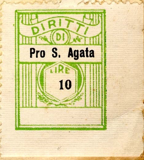 Marca da Bollo del Comune di SANT´AGATA DE GOTI su Carta Bianca di dimensioni 20,x 27 mm