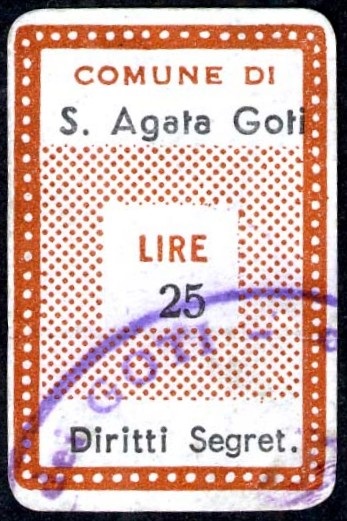 Marca da Bollo del Comune di SANT´AGATA DE GOTI su Carta Bianca di dimensioni 20 x 30 mm