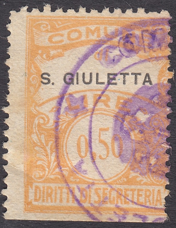 Marca da Bollo del Comune di SANTA GIULETTA su Carta Bianca di dimensioni 22 x 31 mm
