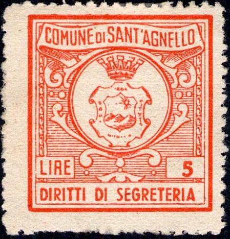 Marca da Bollo del Comune di SANT´AGNELLO su Carta Bianca di dimensioni 26 x 27 mm