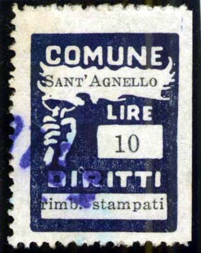 Marca da Bollo del Comune di SANT´AGNELLO su Carta Bianca di dimensioni 18,5 x 26 mm