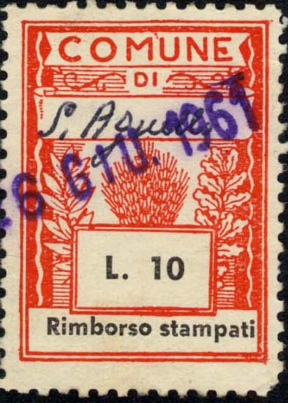 Marca da Bollo del Comune di SANT´AGNELLO su Carta Bianca di dimensioni 25 x 33,5 mm