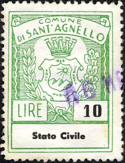 Marca da Bollo del Comune di SANT´AGNELLO su Carta Bianca di dimensioni mm