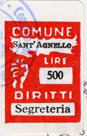 Marca da Bollo del Comune di SANT´AGNELLO su Carta Bianca di dimensioni 20,5 x 27 mm
