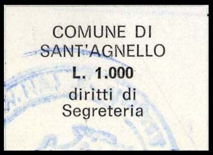 Marca da Bollo del Comune di SANT´AGNELLO su Carta Bianca di dimensioni 18 x 16 mm