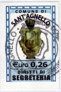 Marca da Bollo del Comune di SANT´AGNELLO su Carta Bianca di dimensioni 19 x 30 mm