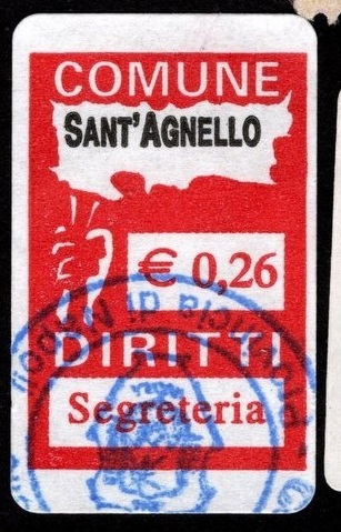 Marca da Bollo del Comune di SANT´AGNELLO su Carta Bianca di dimensioni 19 x 30 mm