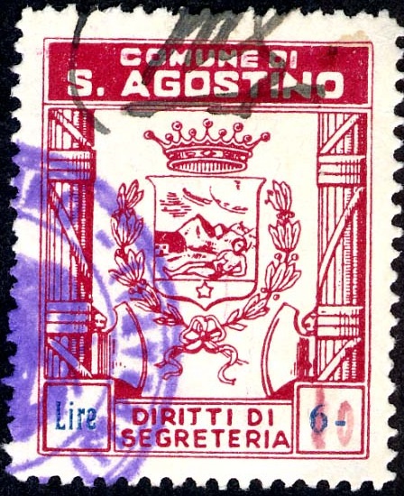 Marca da Bollo del Comune di SANT´AGOSTINO su Carta Bianca di dimensioni mm
