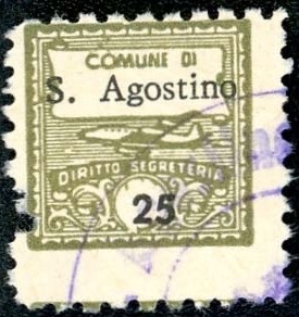 Marca da Bollo del Comune di SANT´AGOSTINO su Carta Bianca di dimensioni 15 x 15 mm
