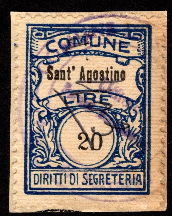 Marca da Bollo del Comune di SANT´AGOSTINO su Carta Bianca di dimensioni 22 x 28 mm