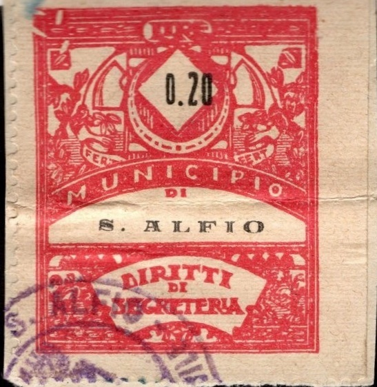 Marca da Bollo del Comune di SANT´ALFIO su Carta Bianca di dimensioni 22 x 29 mm